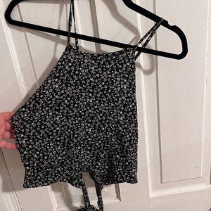 Black and white floral halter tank top